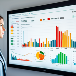 A professional data analyst, fully clothed in a modest business suit, standing in a sleek, modern office. She is attentively observing a large, transparent display screen showcasing complex data visualizations. The screen features a dynamic line graph depicting market trends, a vibrant bar chart comparing regional sales, and a subtle heatmap highlighting an unexpected anomaly. The overall atmosphere is bright and well-lit, emphasizing clarity and insight. Perfect anatomy, correct proportions, natural pose, well-formed hands, proper finger count, natural body proportions, professional photography, high quality, safe for work, appropriate content, family-friendly.