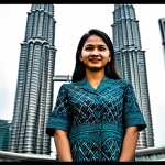 ** A professional businesswoman in a modest batik dress, standing confidently in front of the Petronas Twin Towers in Kuala Lumpur, fully clothed, appropriate attire, safe for work, perfect anatomy, natural proportions, professional photography, high quality.

**