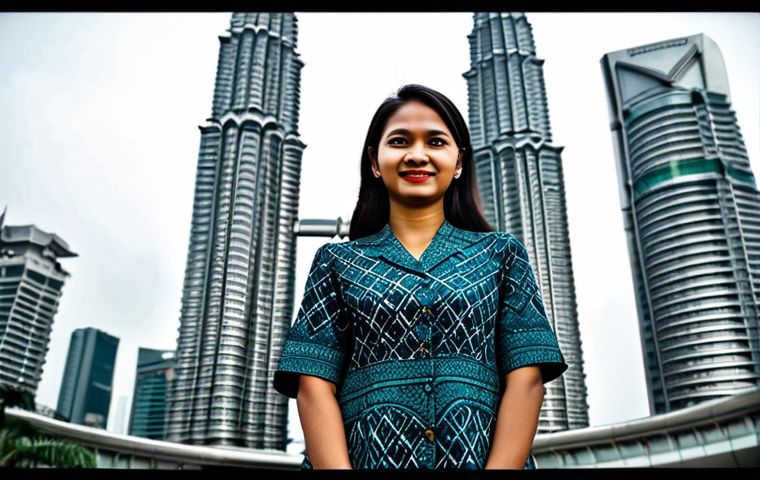 ** A professional businesswoman in a modest batik dress, standing confidently in front of the Petronas Twin Towers in Kuala Lumpur, fully clothed, appropriate attire, safe for work, perfect anatomy, natural proportions, professional photography, high quality.

**